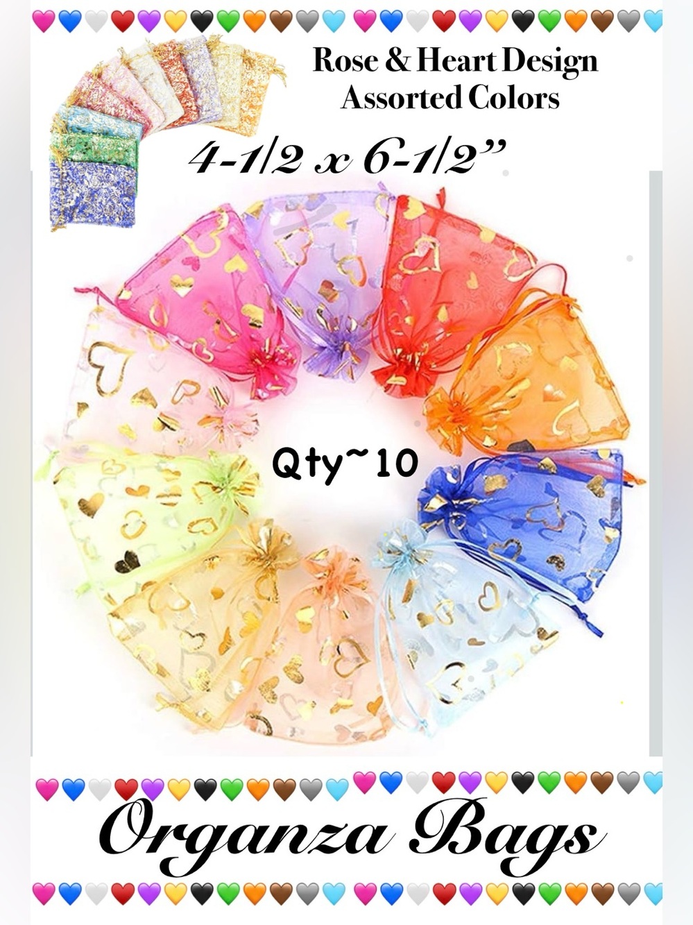 Organza Bags~ Assorted 4-1/2 X 6-1/2” ~ 10ct 🌳🆕🌳
